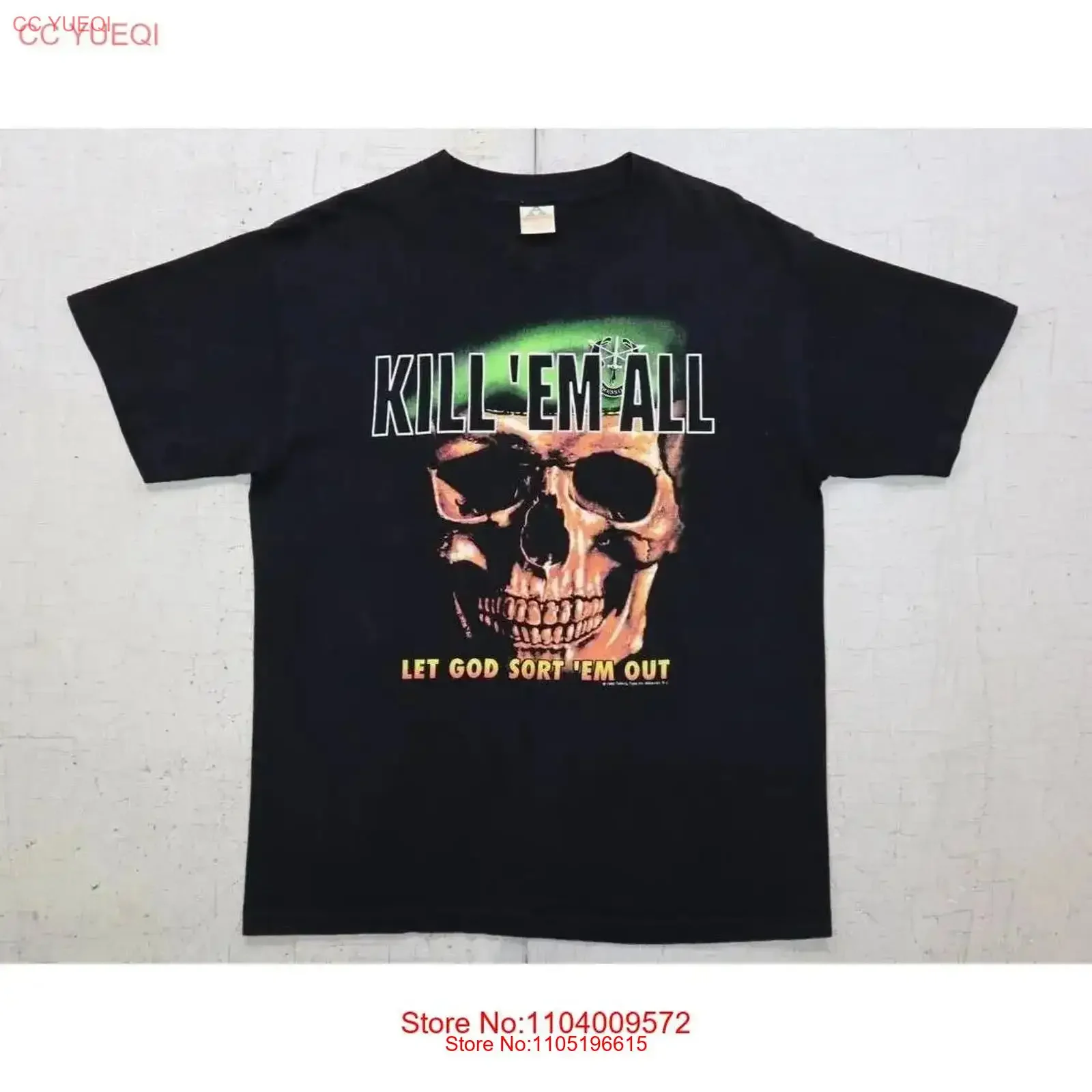VTG 90s Kill 'Em All Let God Sort Out T Shirt Sz L 1995 Veteran 3D Emblem vintage Washed Casual Unisex designer clothes graphic