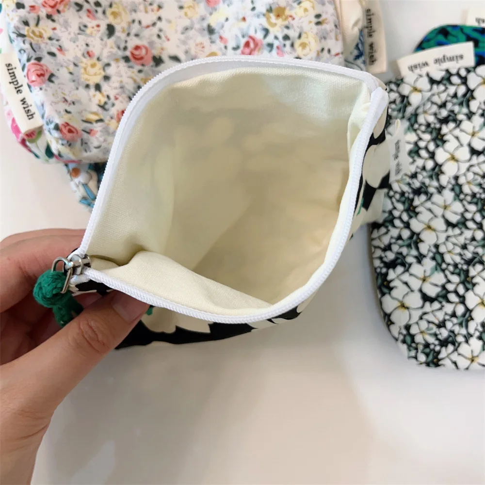 Women Small Flower Makeup Bags Cotton Coin Purse Floral Mini Cotton  Card Bag Air Cushion Lipstick Storage Case Convenient