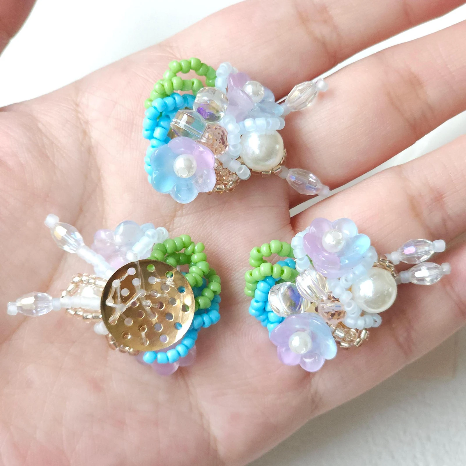 Glass Beaded Flower Cluster Sea Salt Mint Handcrafted DIY Jewelry Making Garment Accessories Earrings Hair Clips Shoe Decoration