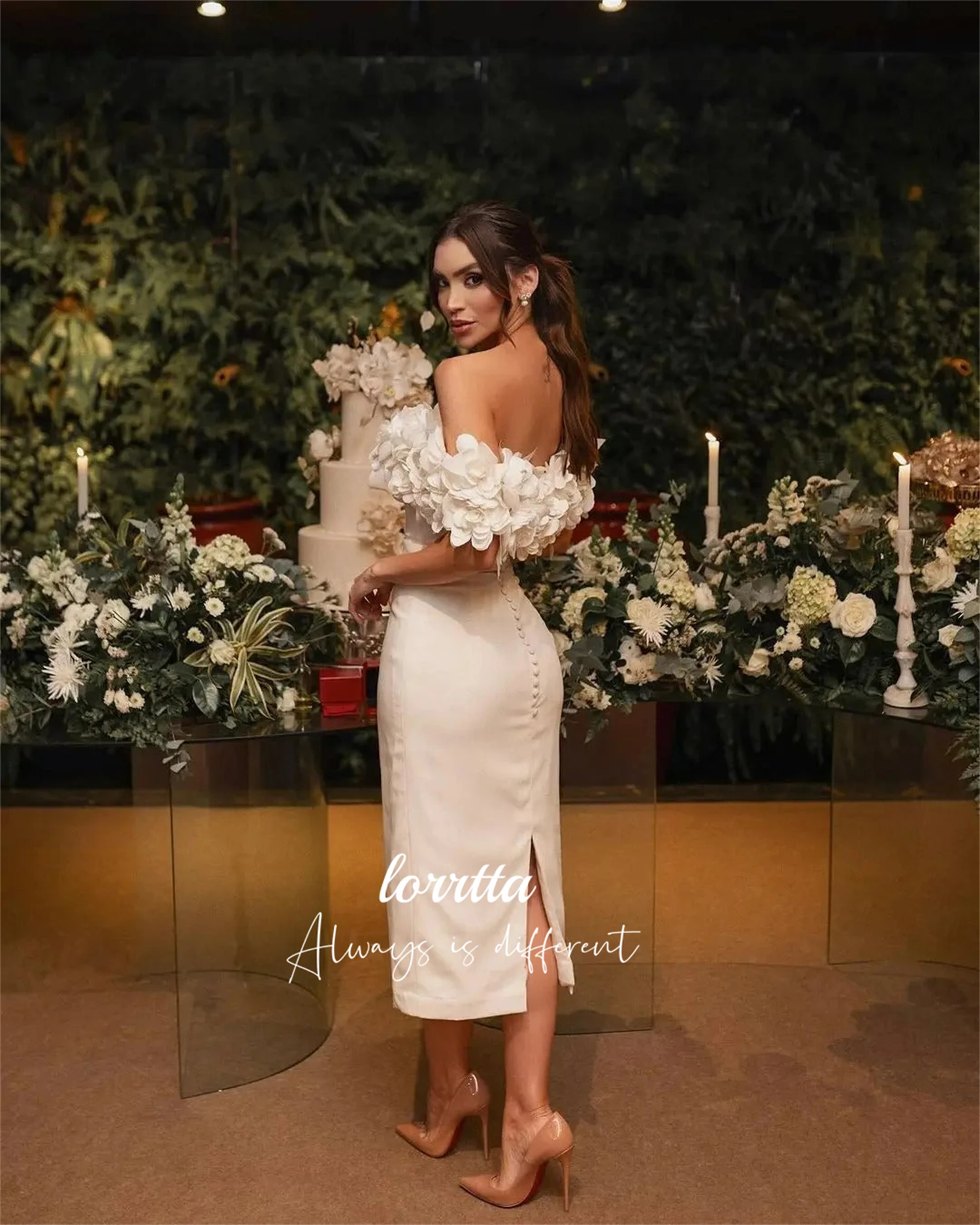 Lorrtta-Vestido Sereia Branca, Decoração de Flores, Vestidos de Casamento para Ocasiões Formais, Manto Feminino de Luxo