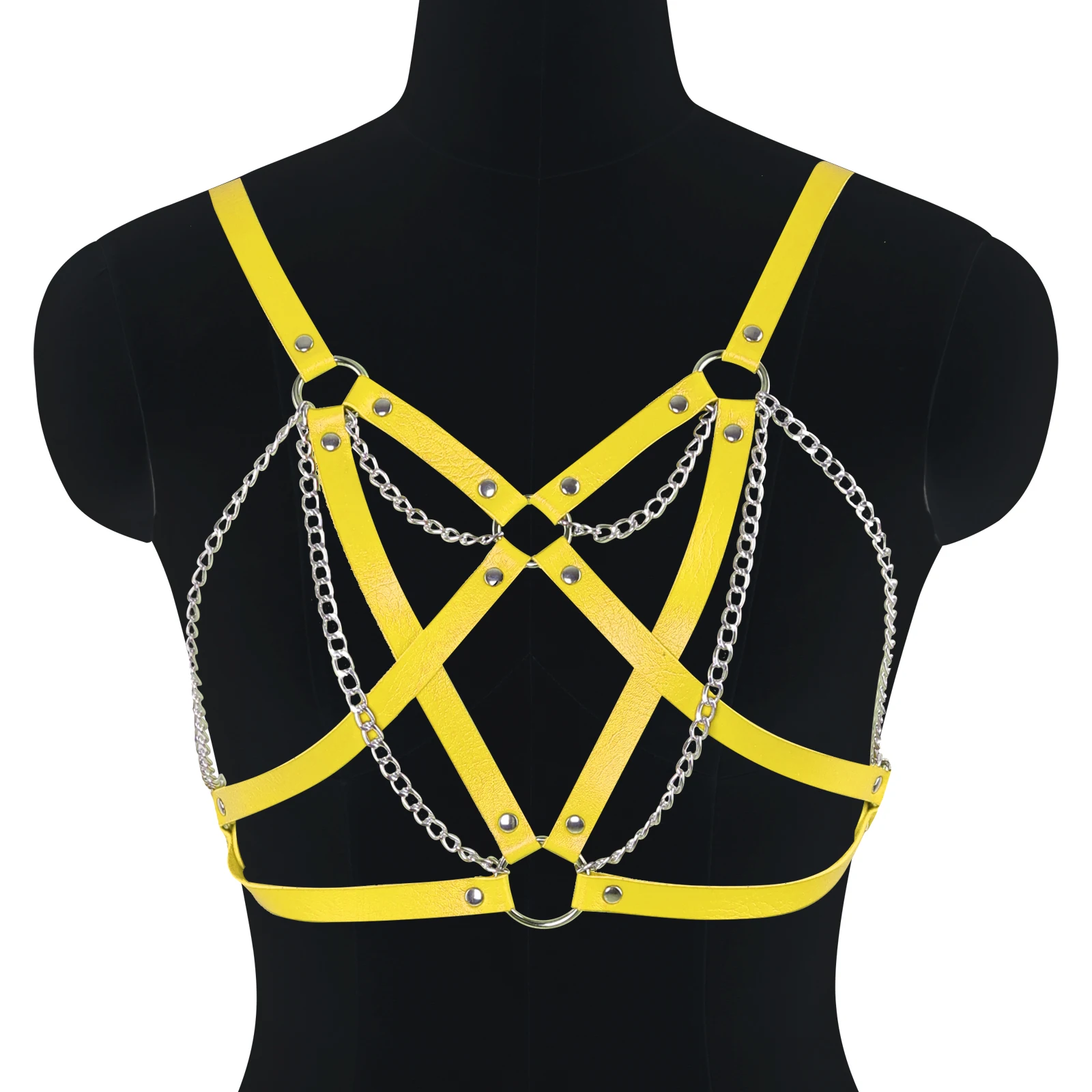 

Punk Pentagram Harness Lingerie Women's Cage Bra Leather Bondage Sexy Erotic Sword Belt Corset Goth Garter Belt Fetish Straps