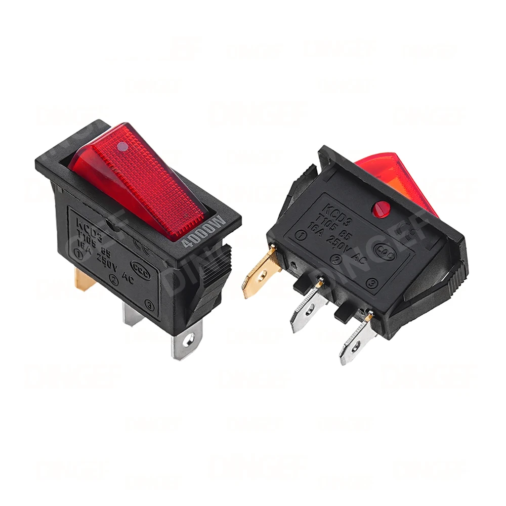 1PCS KCD3 Red/Green Rocker Switch ON-OFF-ON 2 Position 3Pins Electrical equipment With Light Power Switch 16A 250V/20A ON-OFF