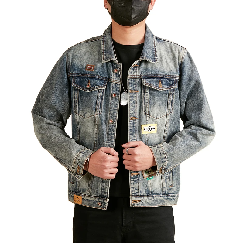 

Men's Denim Jacket Spring 2025 Vintage Retro Flap Collar Oversized Japanese Style Midweight Premium Quality Trendy Youth Fashion