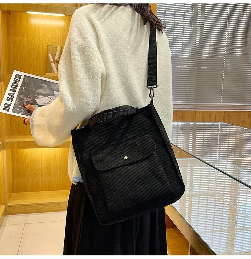 Corduroy Bag for Women 2024 Shopper Bag Designer Handbag Autumn and Winter Girls Student Bookbag Female Canvas Shoulder Tote Bag