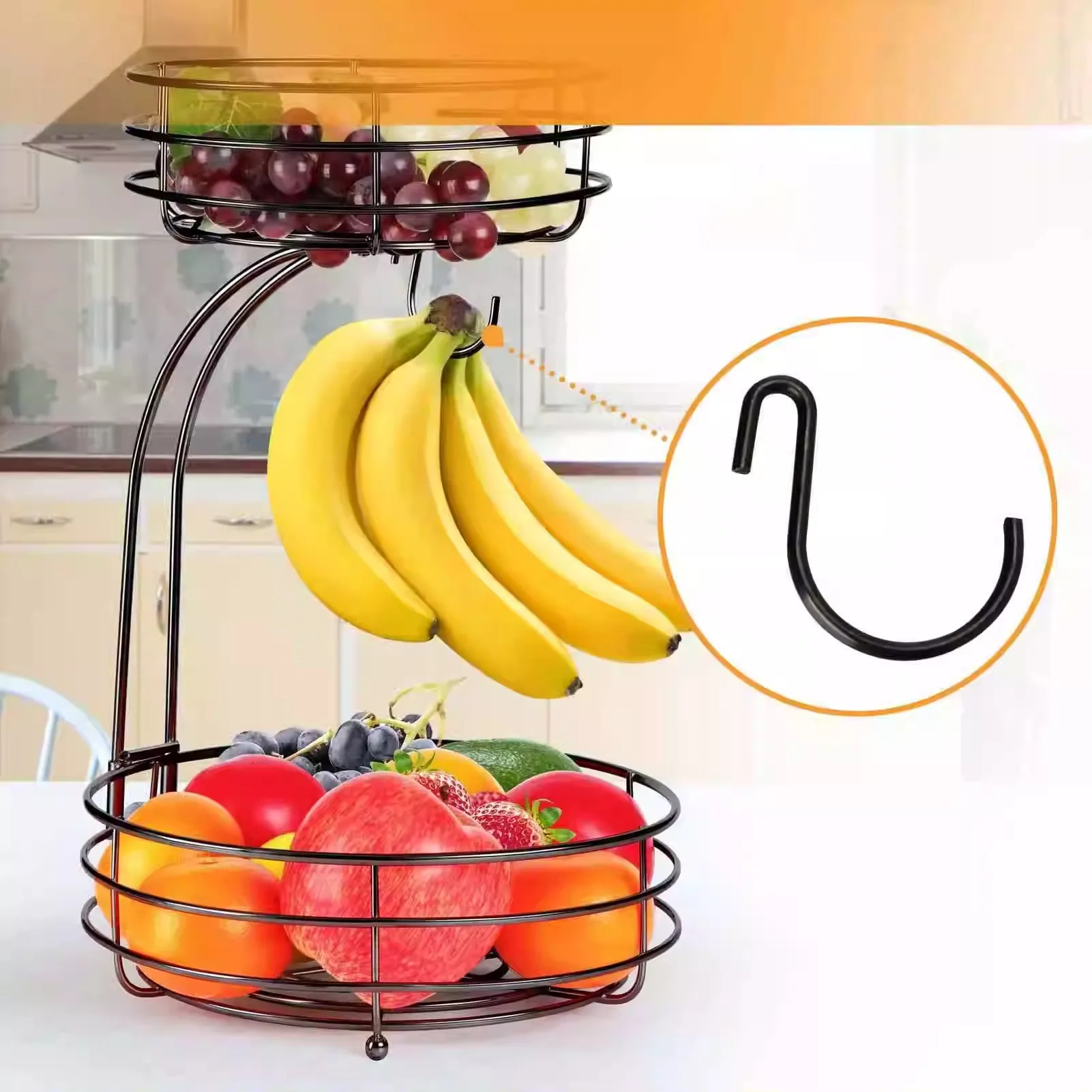 

Detachable Double-Layer Fruit Basket | Metal Storage Rack for Restaurant, Snacks & Household