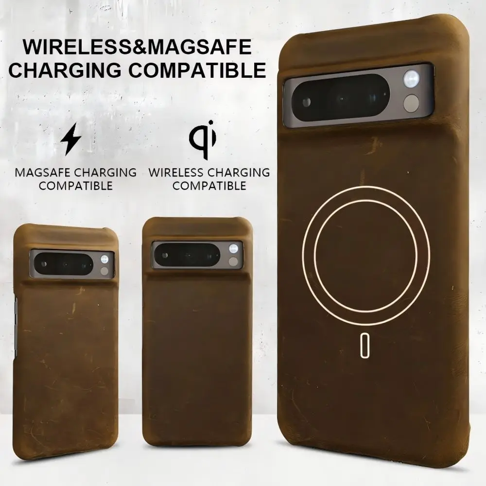 Premium Crazy Horse Genuine Leather Case For Google Pixel 9 Pro 7 6Pro 7A Phone Cover with Magnetic Protection Funda Back Shell