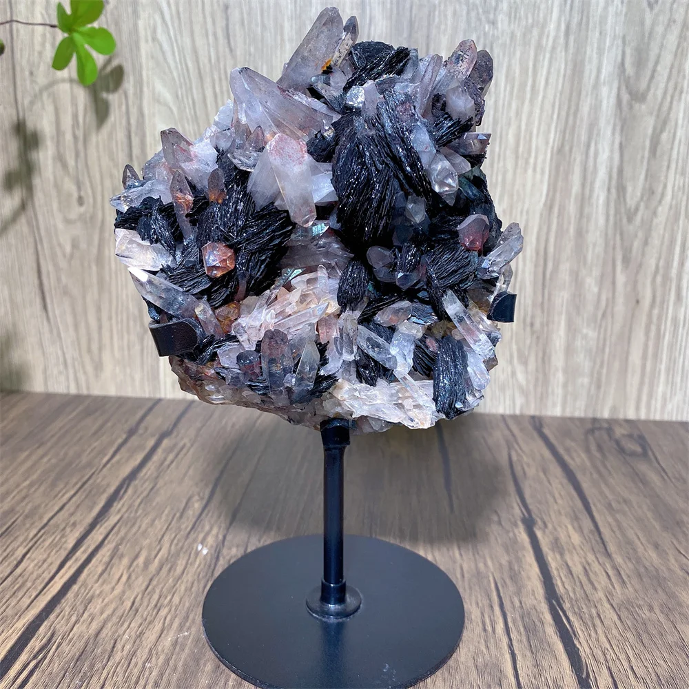 Natural Big Unique Specular Rose Hematite With Quartz Crystal Cluster Raw Mineral Specimen Quartz Rock Decoration Gift Healing