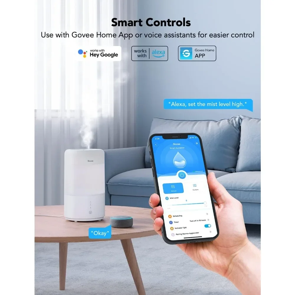 Smart Humidifiers for Bedroom, Top Fill 3L Cool Mist Humidifier, Auto Mode, 360°Nozzle with Adjustable Mist Air Humidifier