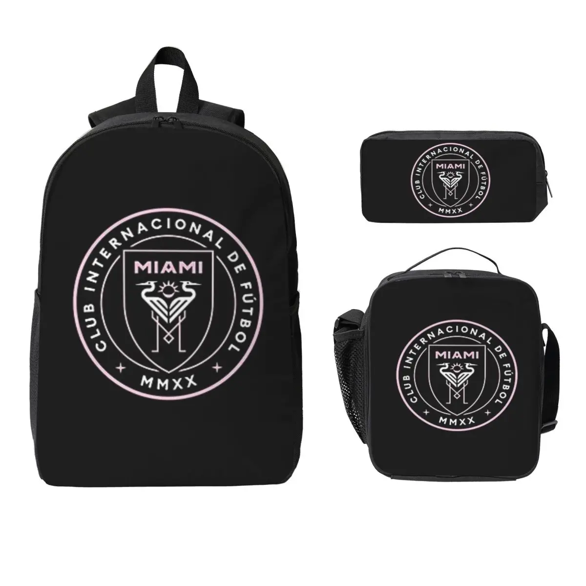 

The-Inter-Miami-Club Backpack Student Boys Girls BookBag School Bag Computer Shoulder Bags 3ps Insulated Lunch Bag Pencil Case
