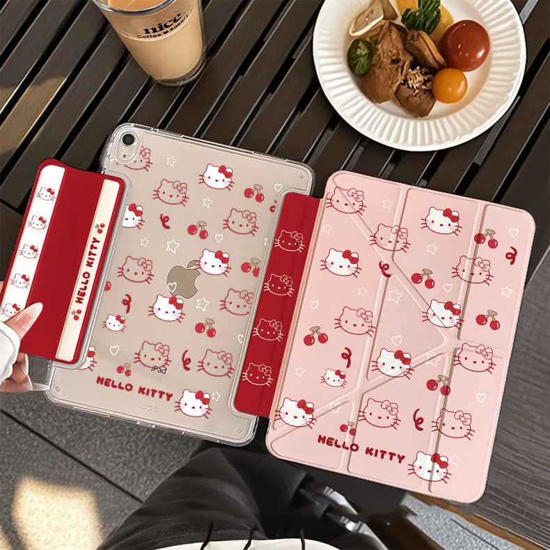 산리오 헬로 키티 아이패드 보호 케이스 수평 수직 자기 흡착 아이패드 에어7 펜 슬롯 없음 벤드 방지 태블릿 케이스