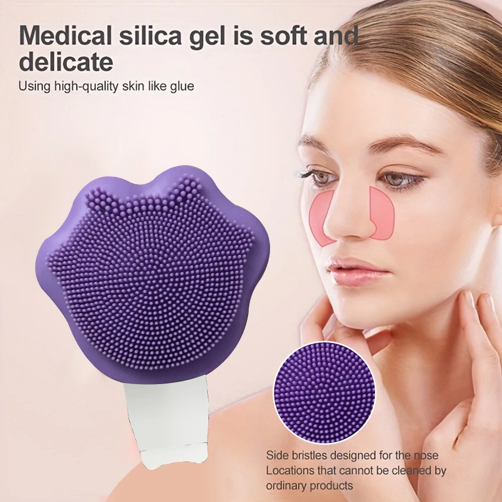 Depurador facial de silicona 2 en 1 con forma de pata de gato y eliminación de espinillas para el cuidado de los poros, cuidado de la piel suave y limpieza de maquillaje con cerdas suaves