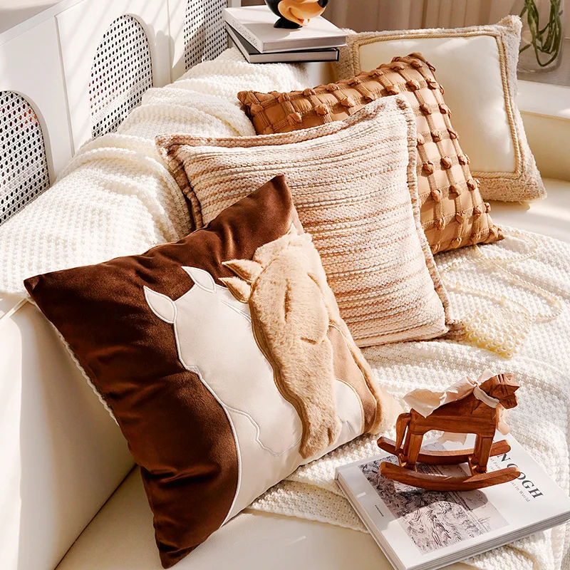 

30x50/45X45CM Brown Pony Throw Pillow Cover Nordic Luxury Vintage Stamping Waist Cushion Cover Decor Home Decorative Pillowcase