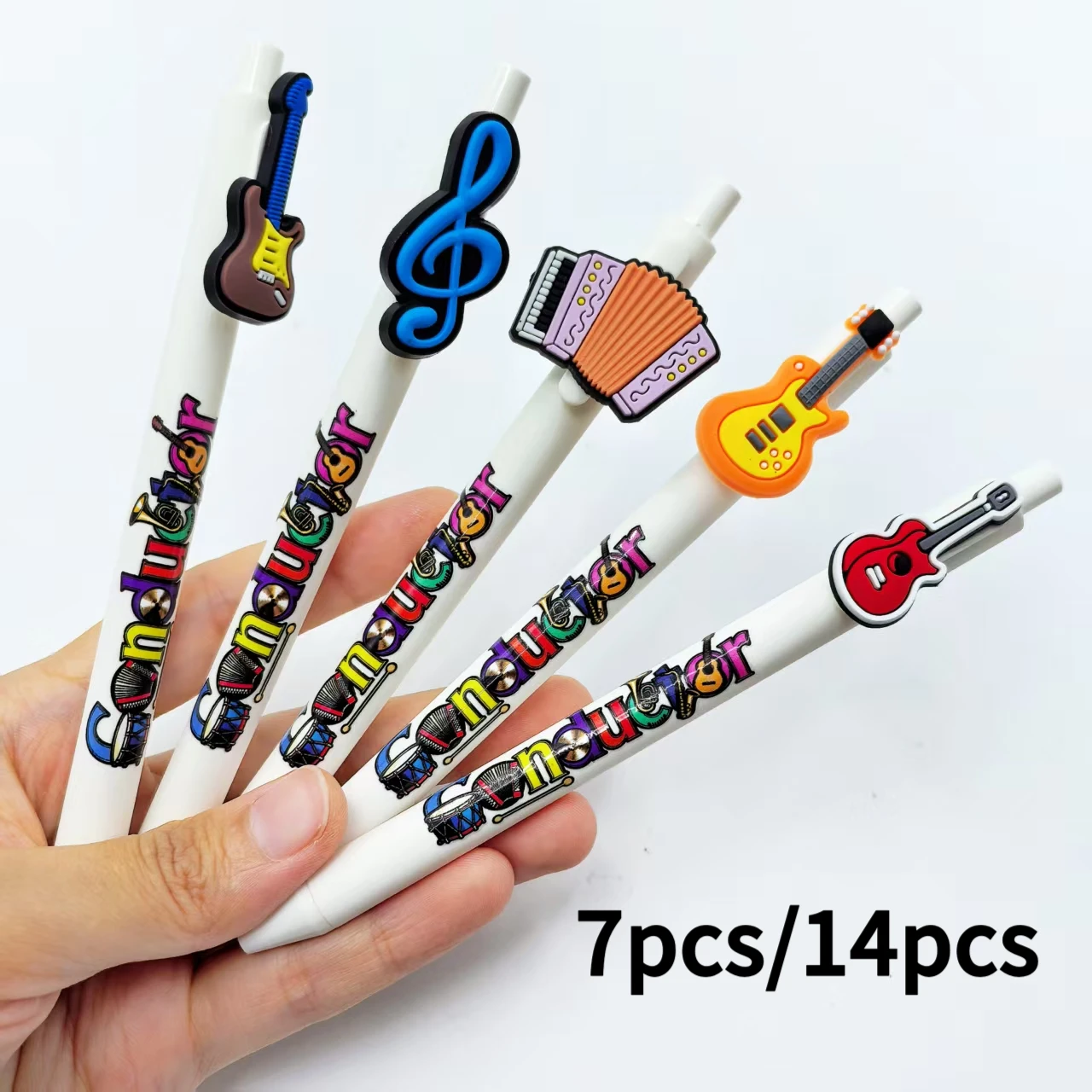 7 قطع/14 قطعة أقلام حبر جاف إبداعية على شكل ملاحظة، أقلام حبر جاف لضغط الموسيقى، أدوات مكتبية للعودة إلى المدرسة #1