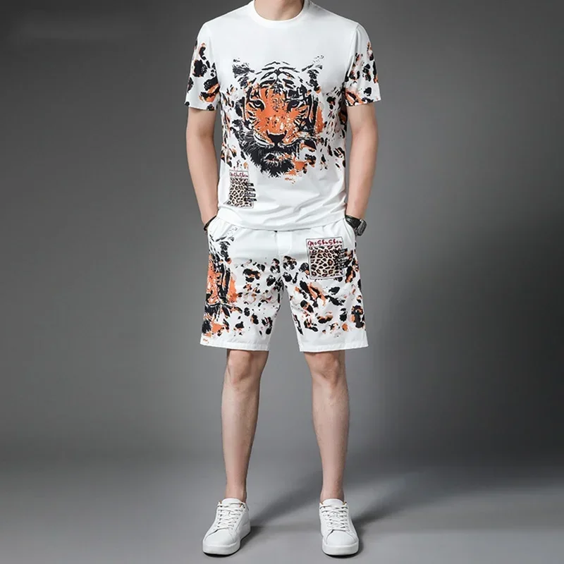 Casual Suit Men's Summer Short-sleeved Printed Top And Shorts 2 Piece Set Printed Sports Clothes Are Trendy And Fashionable