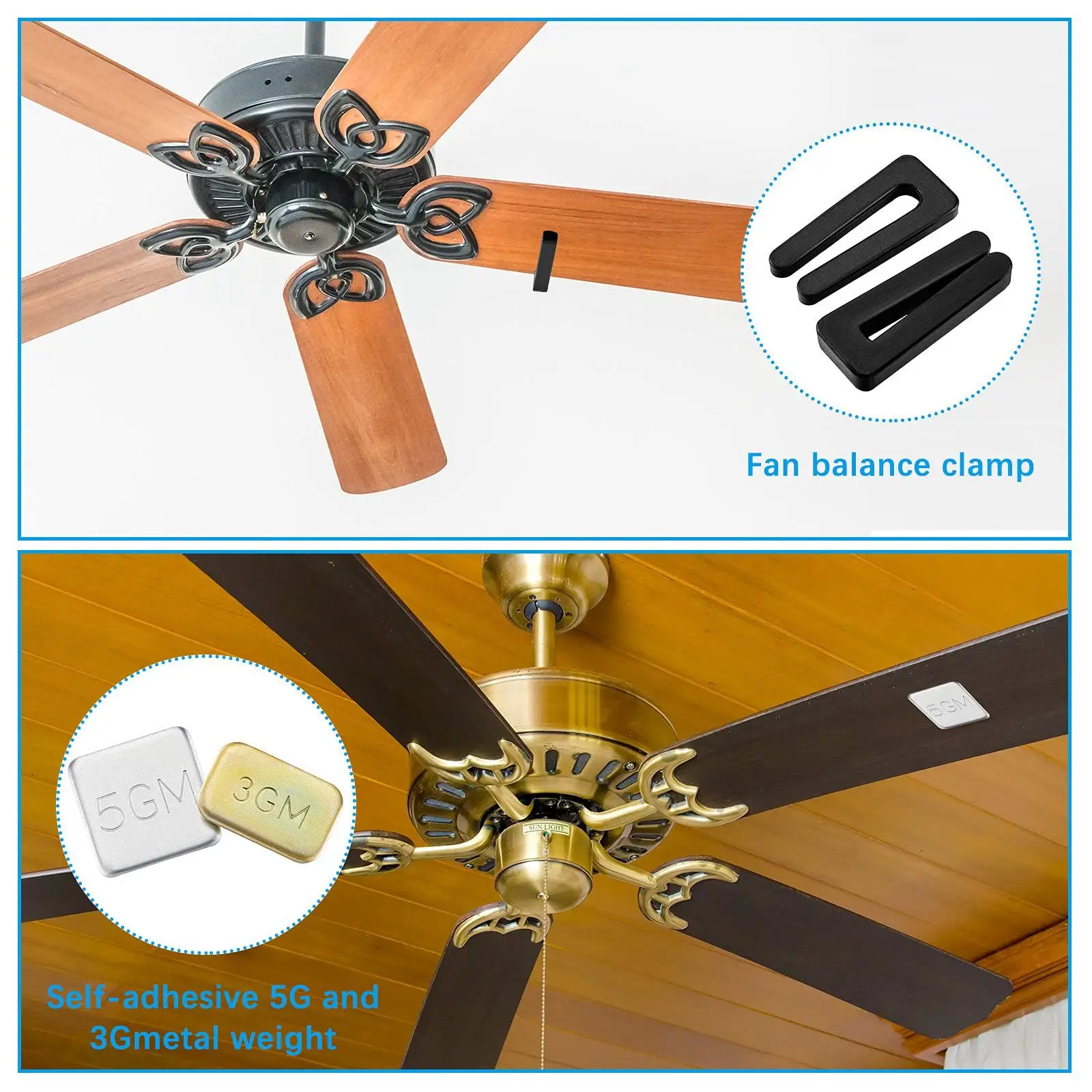 6 Sets of Ceiling Fan Blade Balancing Kit Fan Weight Balancing Kit Include Self-Adhesive Metal 5G Weight and 3G Weight