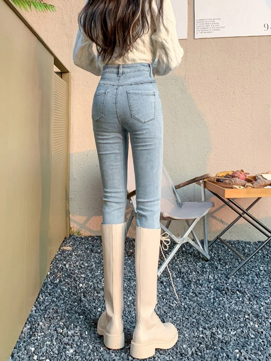 

High Waist Nine-Piece Elastic Skinny Jeans Women's Early Spring Boot Pants Pencil Slim Fit Trousers Versatile Cotton Stretch ...