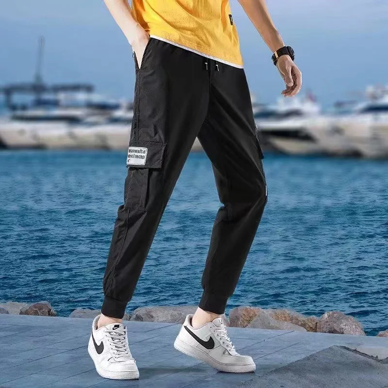 AOGZ Men Casual Pants Hip Hop Streetwear Sweatpants Harajuku Pocket Cargo Pants Techwear Tactical Joggers Pants Trousers Thin