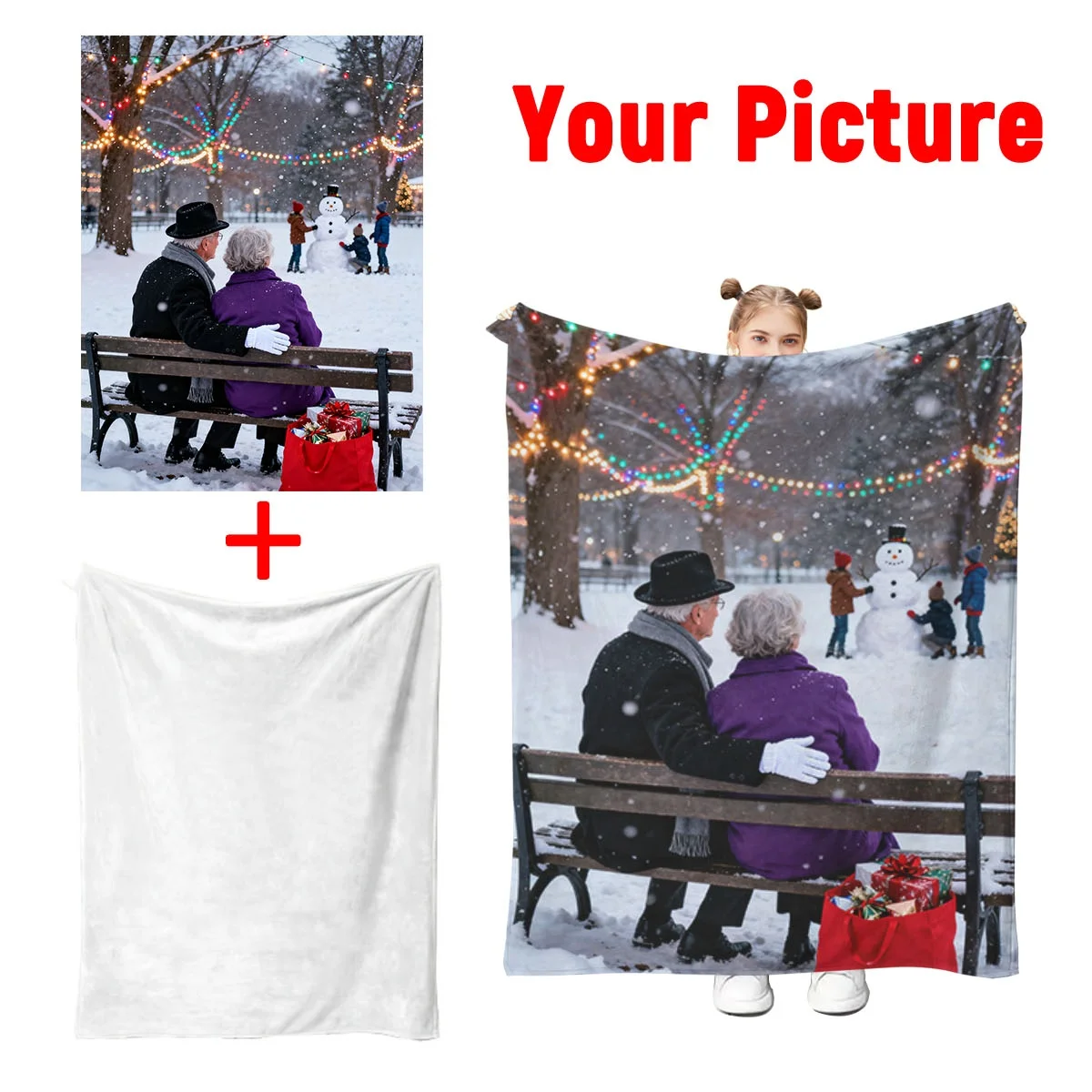 Christmas Custom DIY Personalized Photo Blanket for Your Loved One - Flannel Blanket Product - Custom Warm Photo, Soft and Warm, Suitable for Sofa, Bed, Office, Car and Outdoor Travel - All-Season Gift for Men and Women