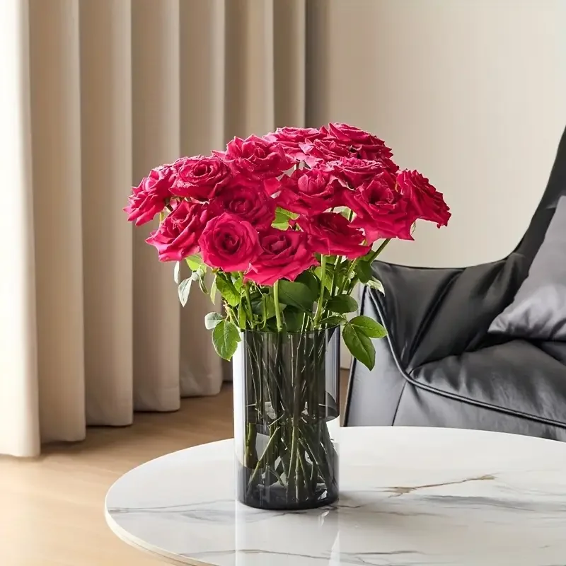Elegant Smoke Gray Acrylic Cylinder Vase—Thickened Shatter-Resistant Material, Ideal for Modern Office Spaces, Minimalist Homes