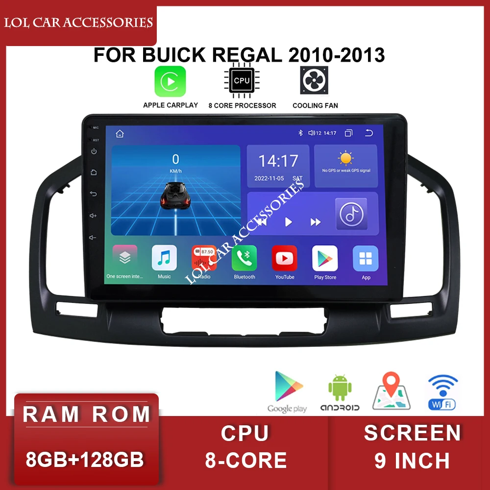 9 Inch For BUICK REGAL 2010-2013 Car Radio Stereo 8 Core Android 12 QLED GPS Navigation Head Unit 2 Din Multimedia Player