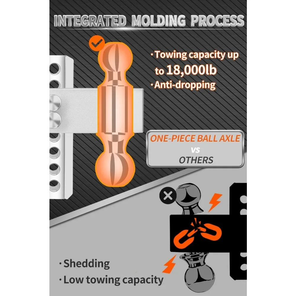 Aluminum Trailer Hitch with 2.5-Inch Receiver - METOWARE Heavy-Duty Hitch for 6-Inch Drop/Rise Adjustment