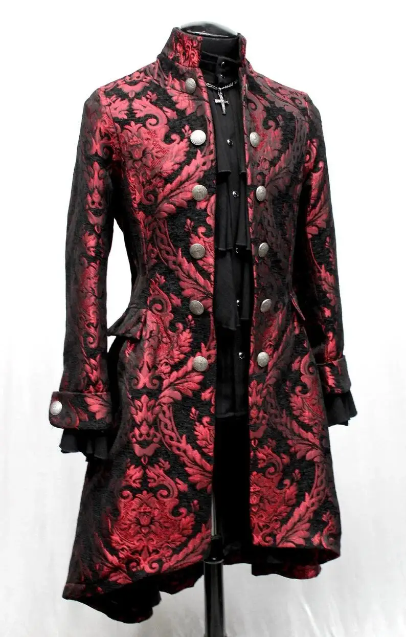 Męska wiktoriańska gotycki Steampunk czarny i srebrny kurtka wiktoriański kolonialny pirat kapitan trencz kostium wykonany na zamówienie