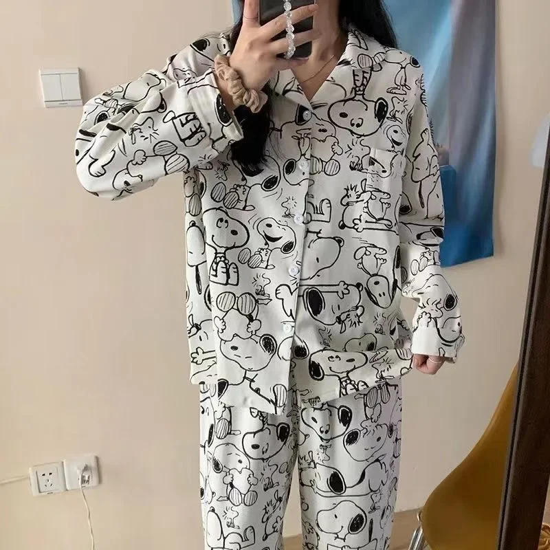 Kawali Peanuts Snoopy Cartoon Pajamas Home Wear Long Sleeved Pants Set Milk Silk Comfort Ins Girl Birthday Gift For Girlfriend