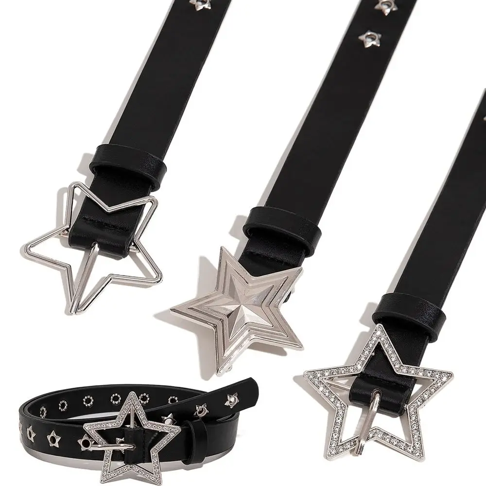 

Fashion Star Eyelet Pentagram Rivet Belts Punk Y2k Gothic Leather Belt Hip Hop Pin Buckle Waistband For Women Man