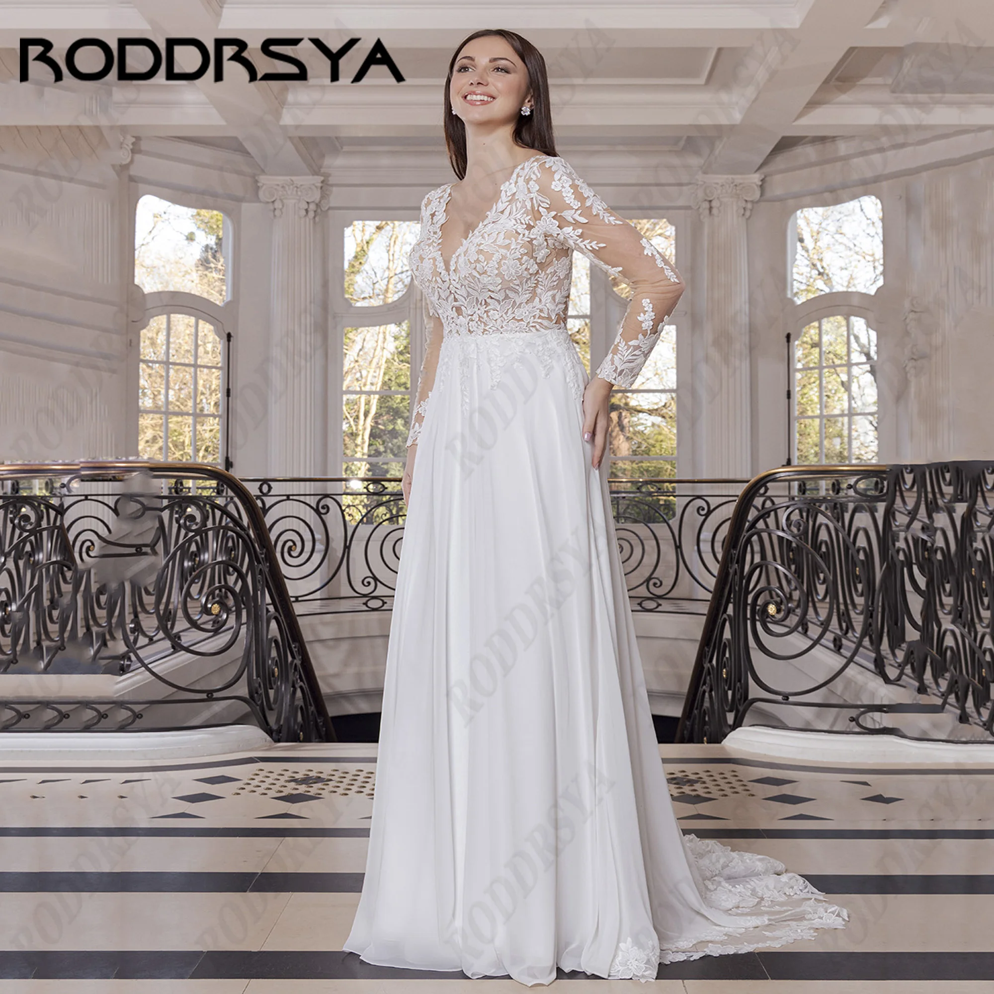 RODDRSYA koronkowe suknie ślubne o linii A kobiety paski Spaghetti Illusion powrót aplikacja suknie panny młodej Vestido de novia 2025 dostosowane RODDRSYA Koronkowe sukienki ślubne A-Line Kobiety Spaghetti paski Illus