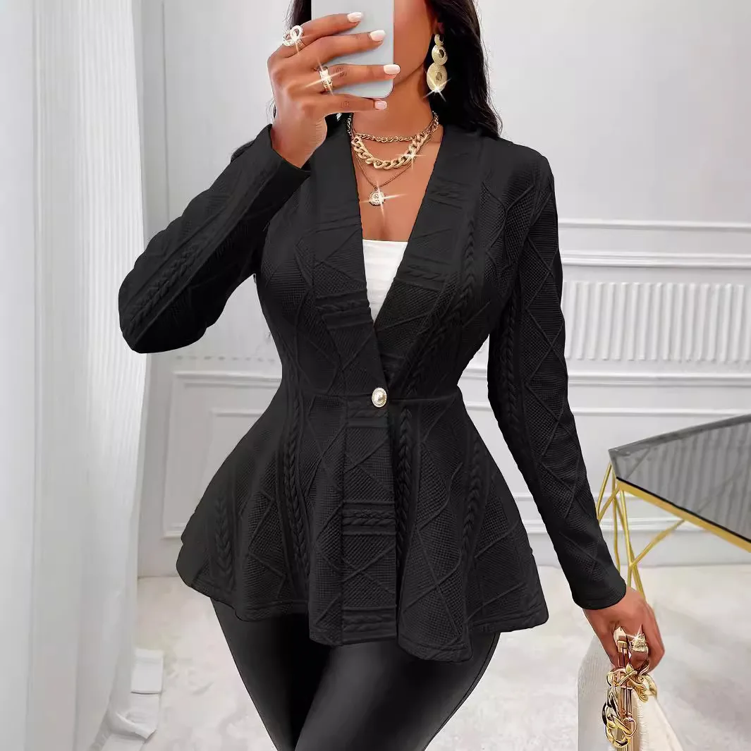 Casual V-neck Long Sleeve Jacket Outerwear Office Lady Spring Autumn Fashion Elegant Solid Blazer Coat For Women 2024 Female Top