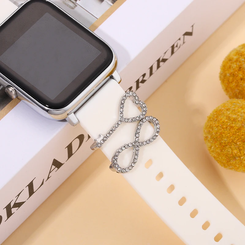 Silicone Strap Charms Set Bow-knot Heart Ring Sets for Iwatch Watch Band Jewelry Nails Pendent Charm for Apple Watch Accessories