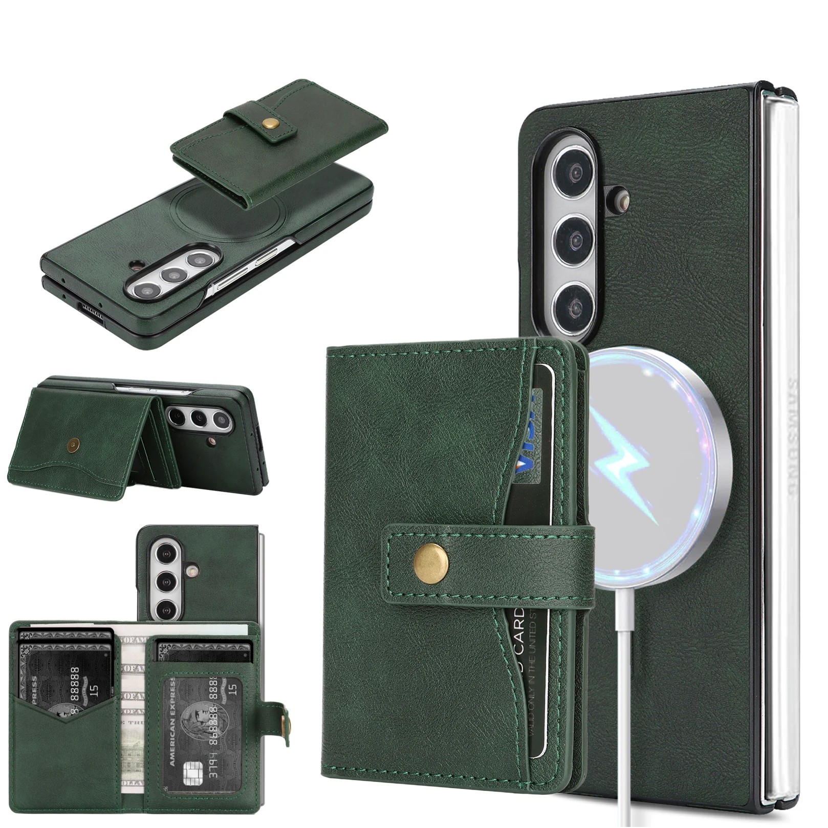 

For Samsung Galaxy Z Fold 7,6,5,4,3 Wallet Case With Card Holder,PU Faux Leather Kickstand Card Slots Case