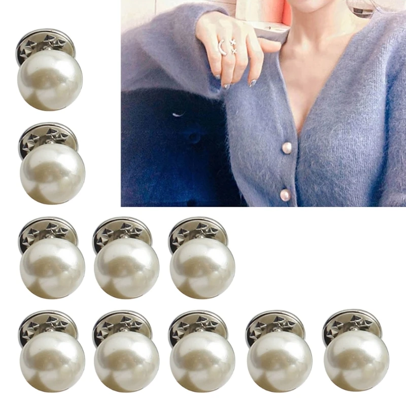 10Pcs Women Shirt Brooch Buttons Lapel Pins Safety Pins Shirt Cardigan Sweater Decorate Pearls Buttons Buckle Tie Tacks Pin