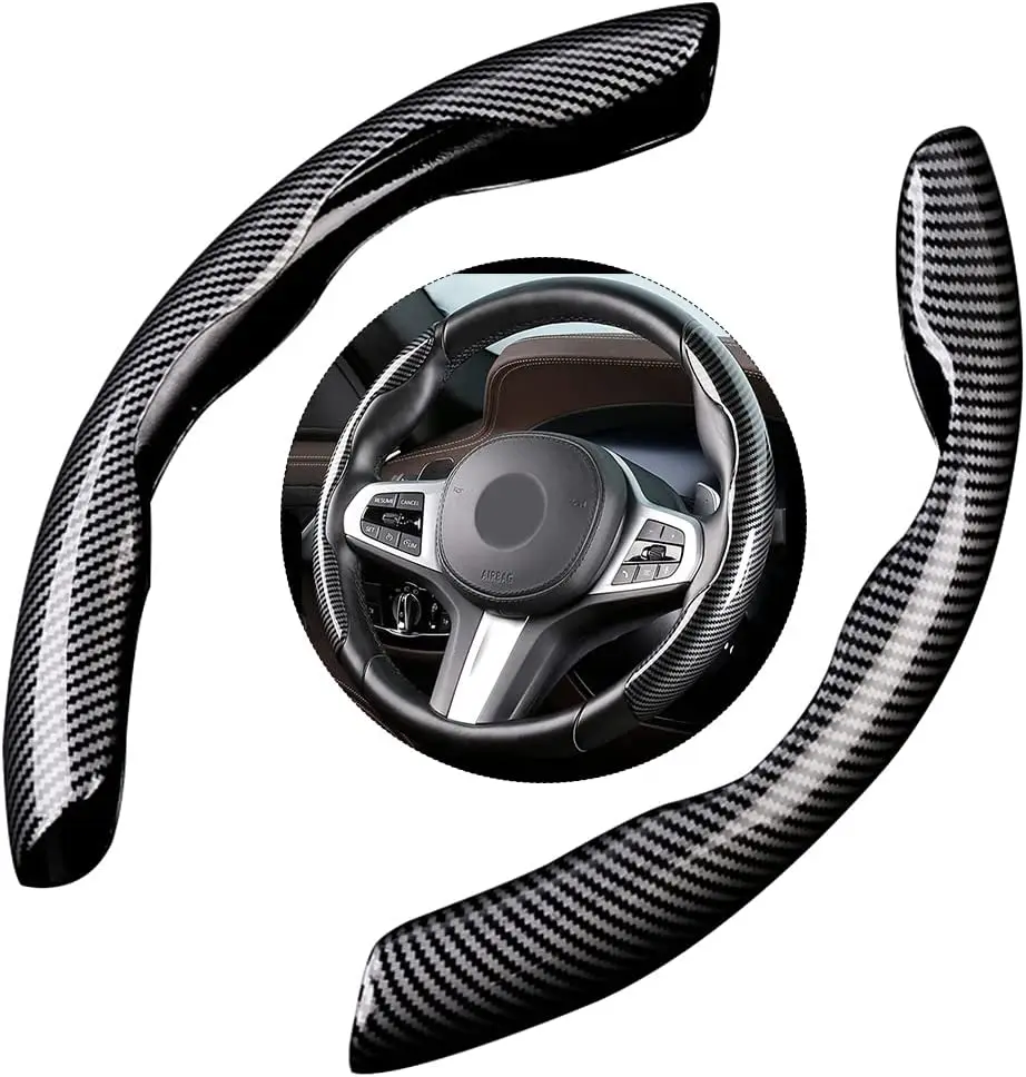 New Carbon Fiber Non Slip Steering Wheel Cover Segmented Steering Wheel Protector Universal Standard-Size 14 1/2