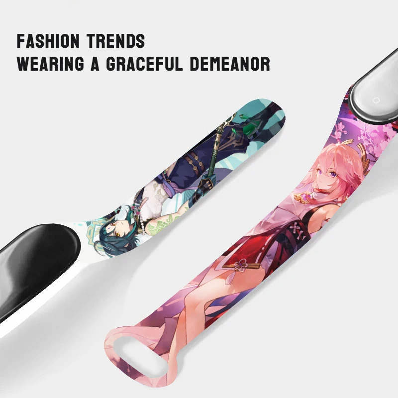 Anime Genshin Impact Printed Strap for Xiaomi Mi Band 7 6 5 Printed Watchband Sport Wristband Replaceable Bracelet for Mi Band 7