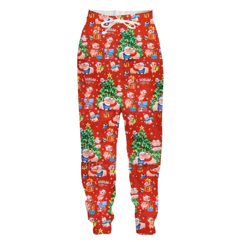 New Spring and Autumn Men's Sports Pants Santa Claus D Printed Pants Men's and Women's Street Leisure Sports Jogging Pants K0136