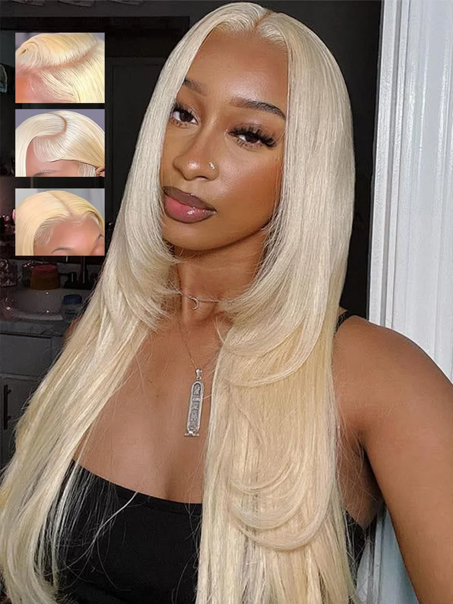 

Blonde Straight Lace Front Wig 613 18″- 40″ 200% Density HD 13x6 13x4 Swiss Lace Frontal Human Hair Wigs For Women