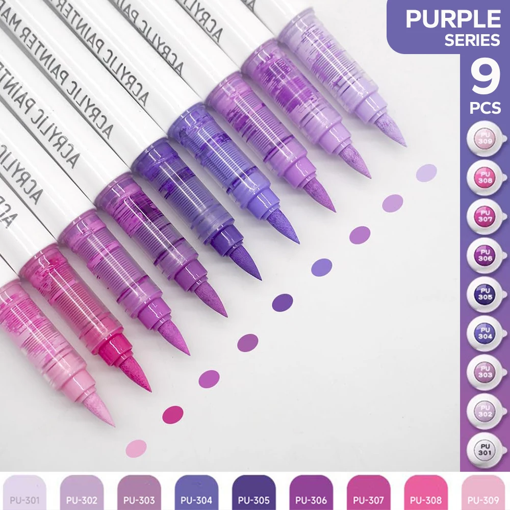 Set met acrylborstels, geassorteerde Pro Color Series automatische inktrolesysteem Art Markers Set, 9-delige set