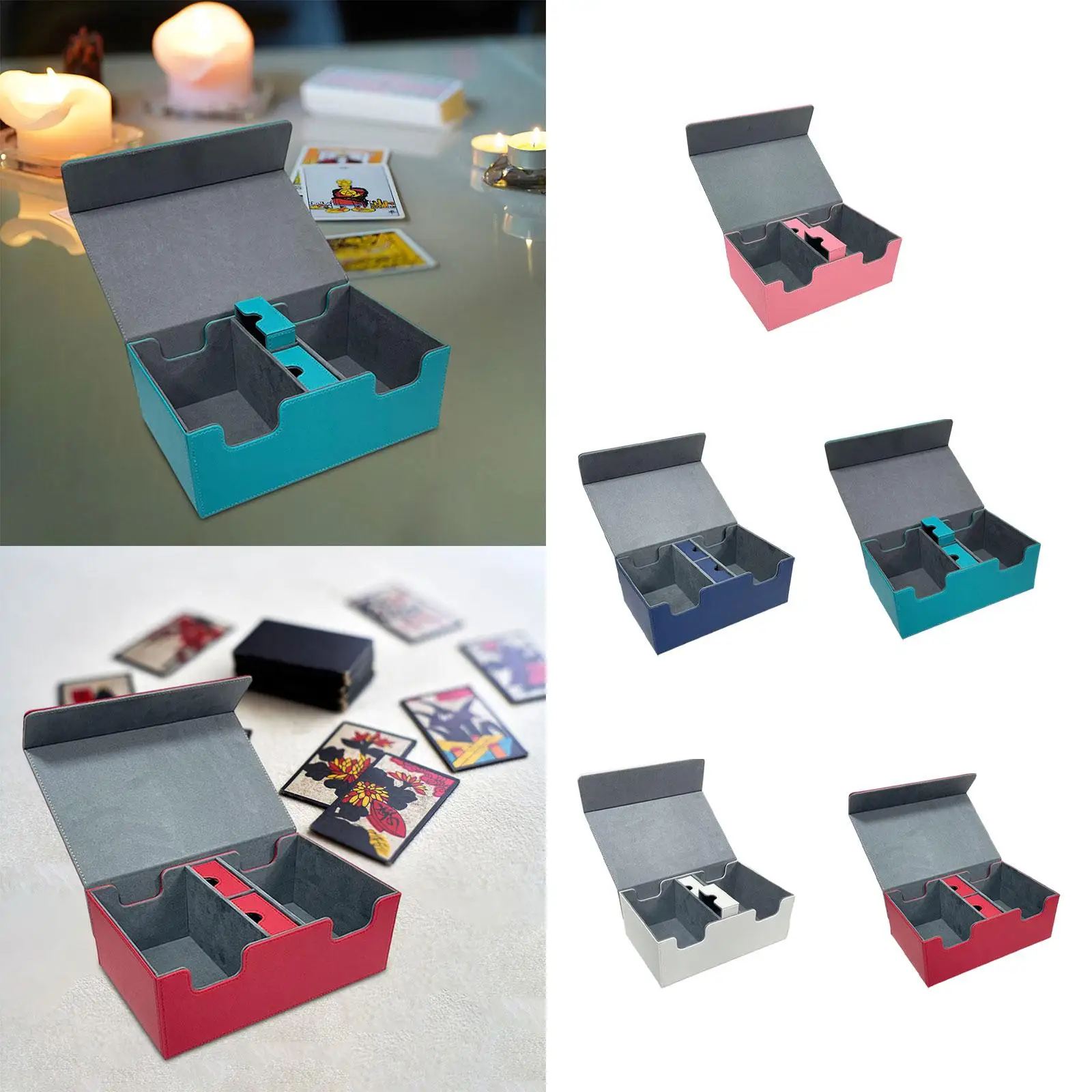 

Card Deck Box Game Card Storage PU Leather Sleeved Cards Holder Playing Card Box