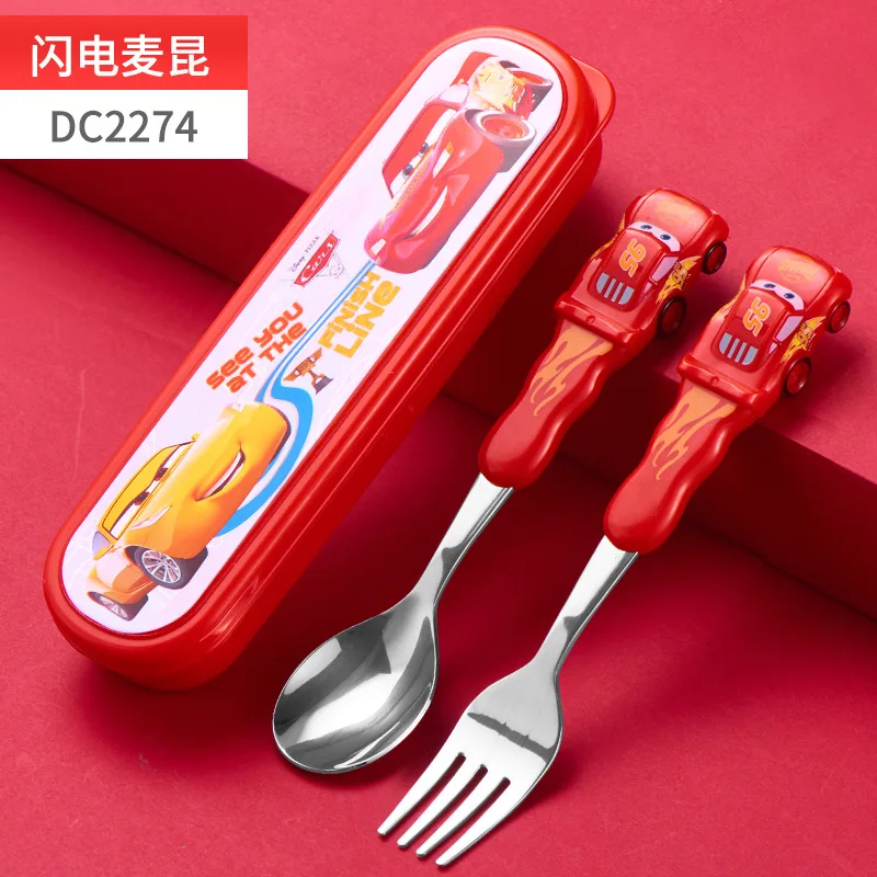 Image of DisneyCarLightning McQueen Besteckset Animierter Cartoon 304 Edelstahl Gabel und Löffel Box 3D Weihnachtsgeschenkspielzeug für Kinder