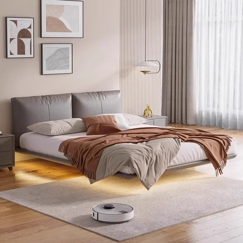 

Современная двуспальная кровать King Size из кожи с LED-подсветкой, 220x200 см, 180x200 см, 150x200 см, для дома, роскошная, для 2 человек