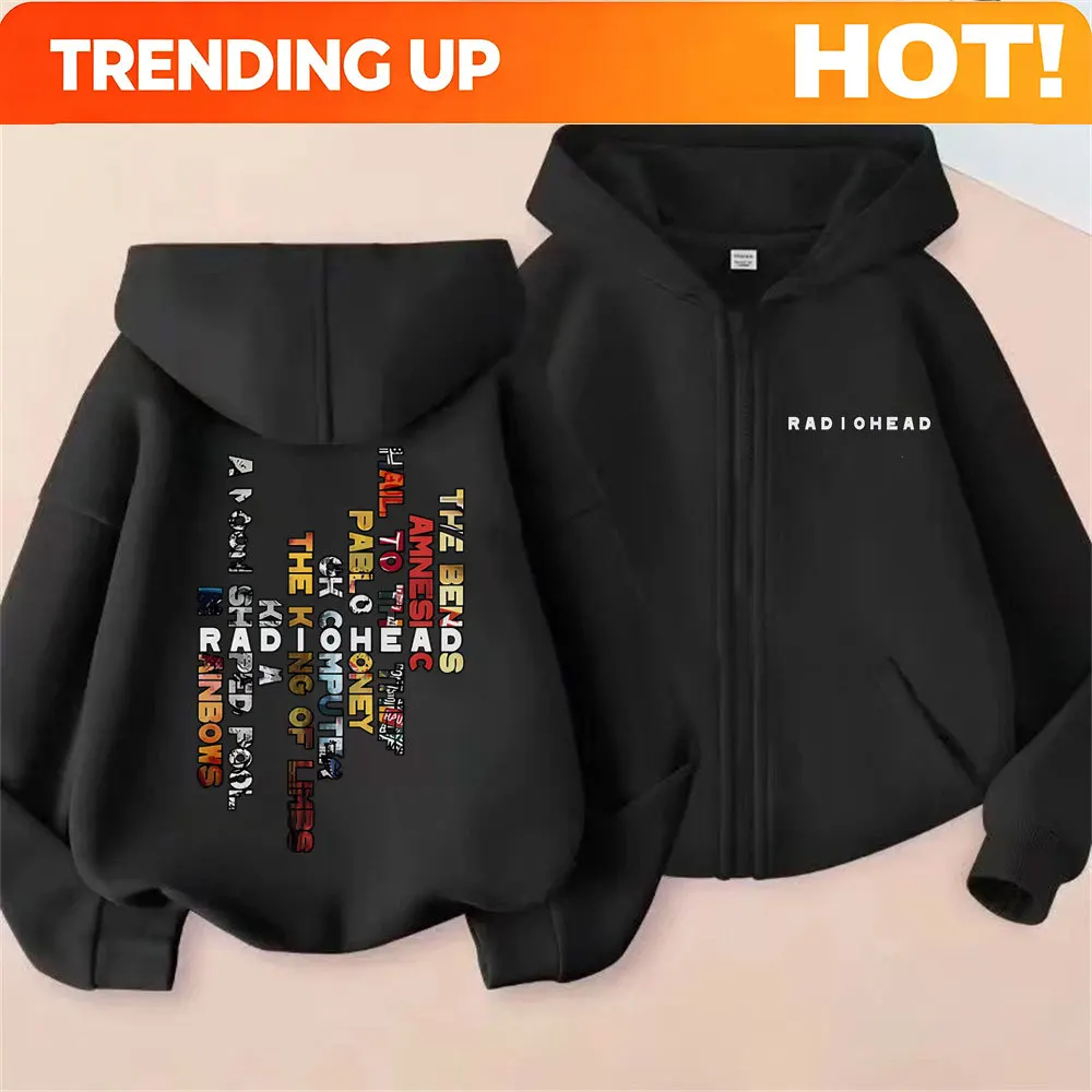 Custom Custom Rock Band Radiohead Music Album Cover Graphic Zipper Hoodie Men Women Hip Hop Gothic Zip Up Jacket Male Casual