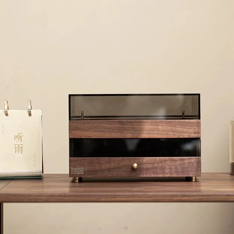 Walnut tea cake cabinet cake storage box solid wood tea set teacup tea room set accessories watch jewelry storage