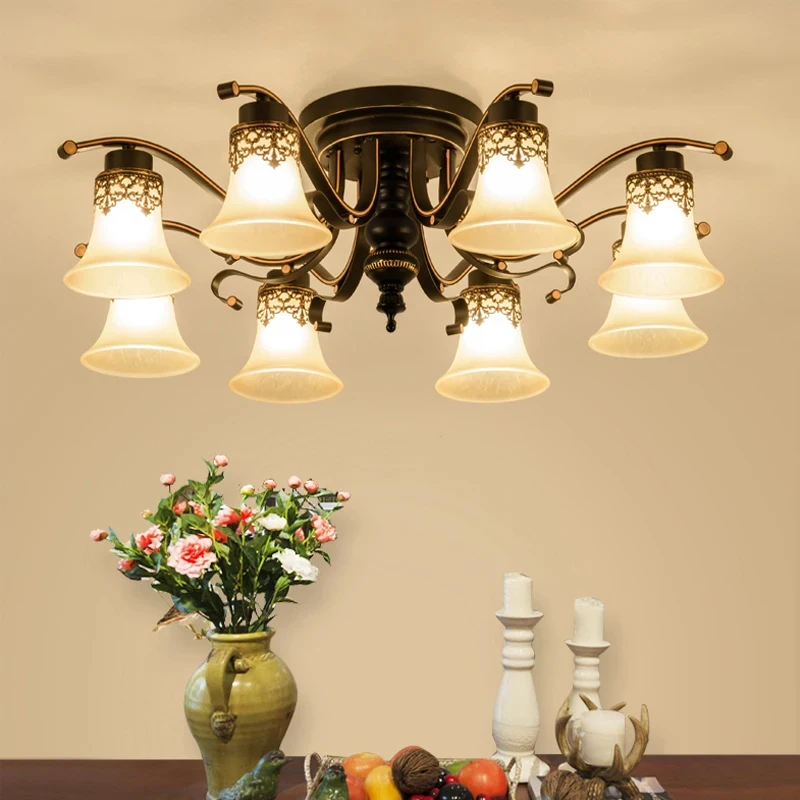 

American Style Minimalist led Ceiling Light Creative Living Room Bedroom Wrought Iron Ceiling Lamp Retro Restaurant Study Lights
