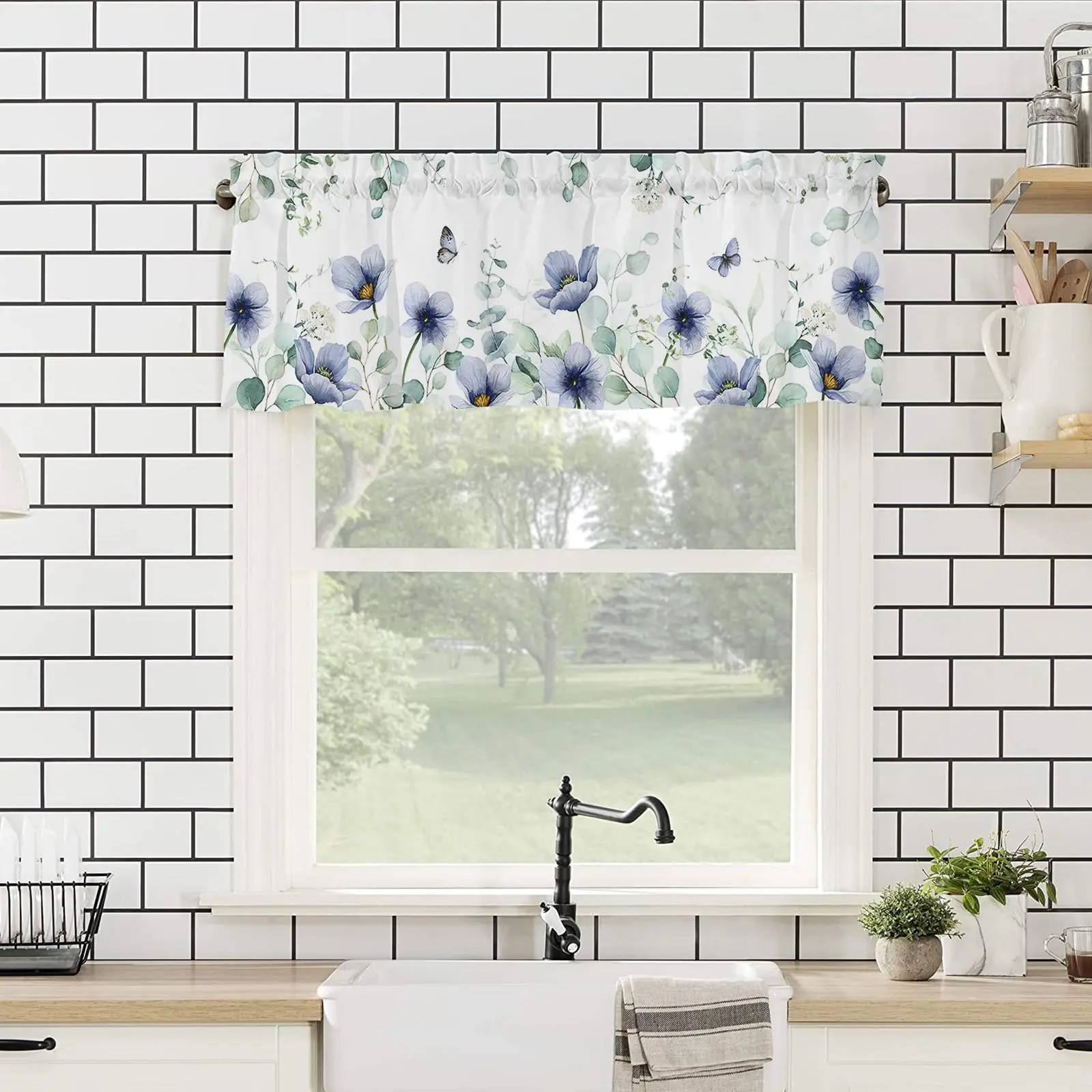 Small Window Valance Curtains for Bathroom Kitchen, Thermal Insulating Tier Curtains Short Rod Pocket Curtains