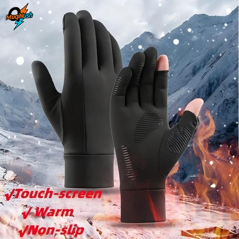

MuqiNush Winter Warming Gloves Men's And Women's Touch Screen Outdoor Lining Fingerless Design For Outdoor Sports Fitness Riding