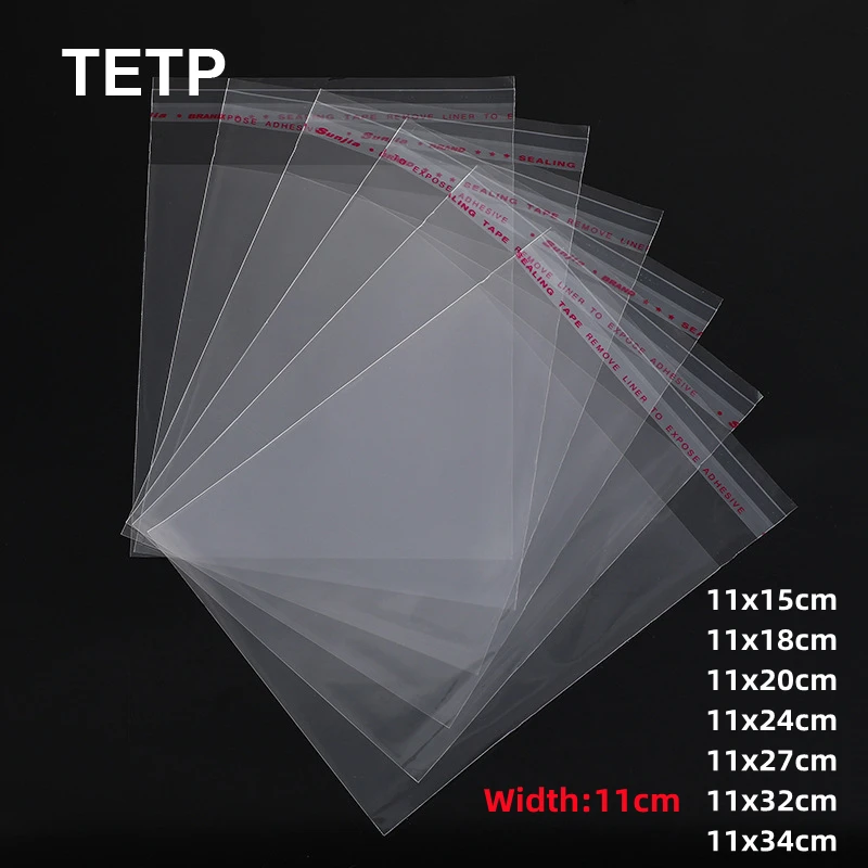 TETP 500Pcs Width 11cm Transparent OPP Plastic Bags Accessories Card Jewelry Candy Packaigng Favors Cellophane Self Adhesive Bag