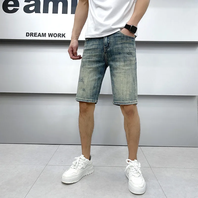 Light luxury high-end denim shorts MEN'S thin stretch slim fit trendy casual 2024 new summer pants