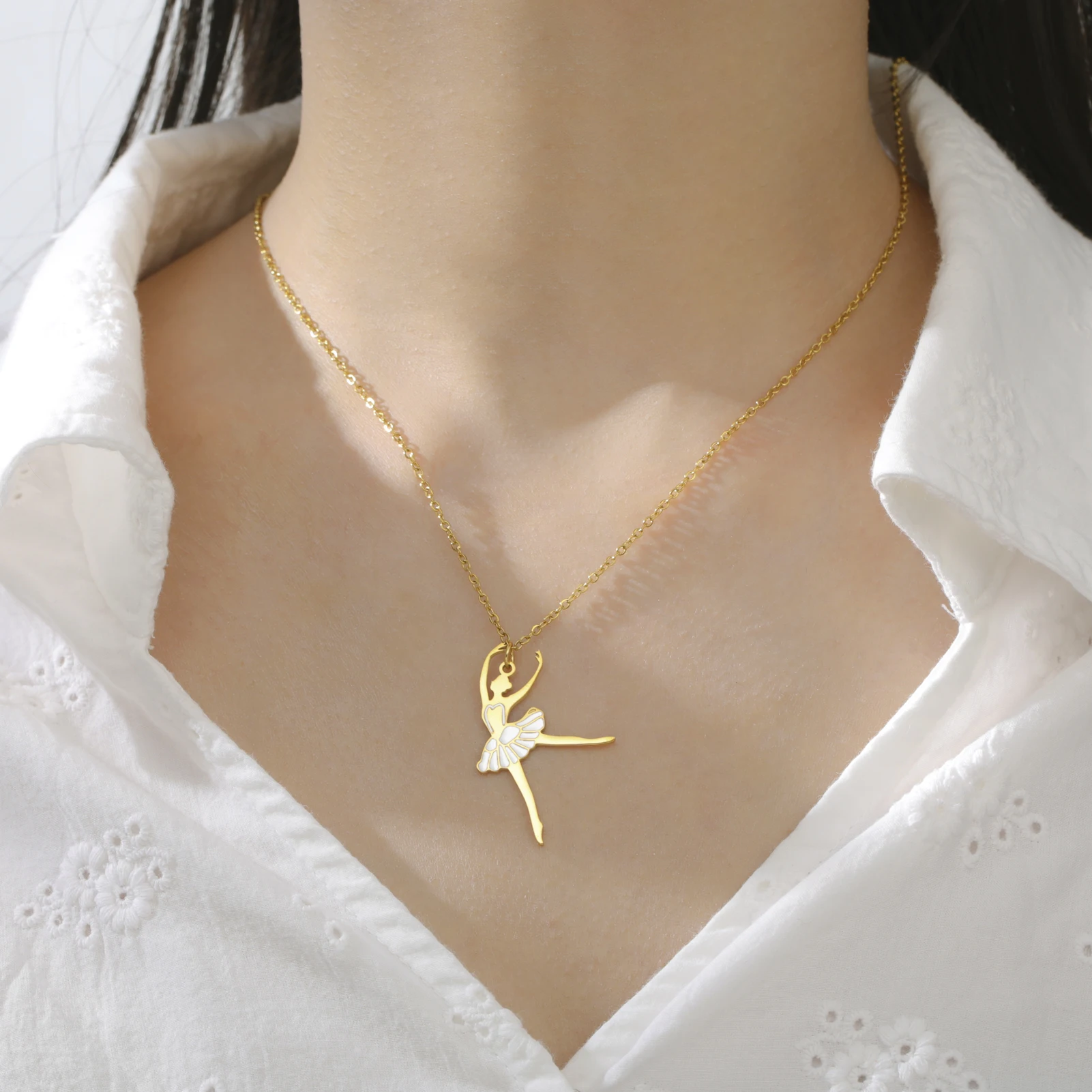 COOLTIME Gymnastik Anhänger Halskette für Frauen Edelstahl Mode Sport Ballett Tänzerin Halskette Turnerin Schmuck Neue – Detail 14
