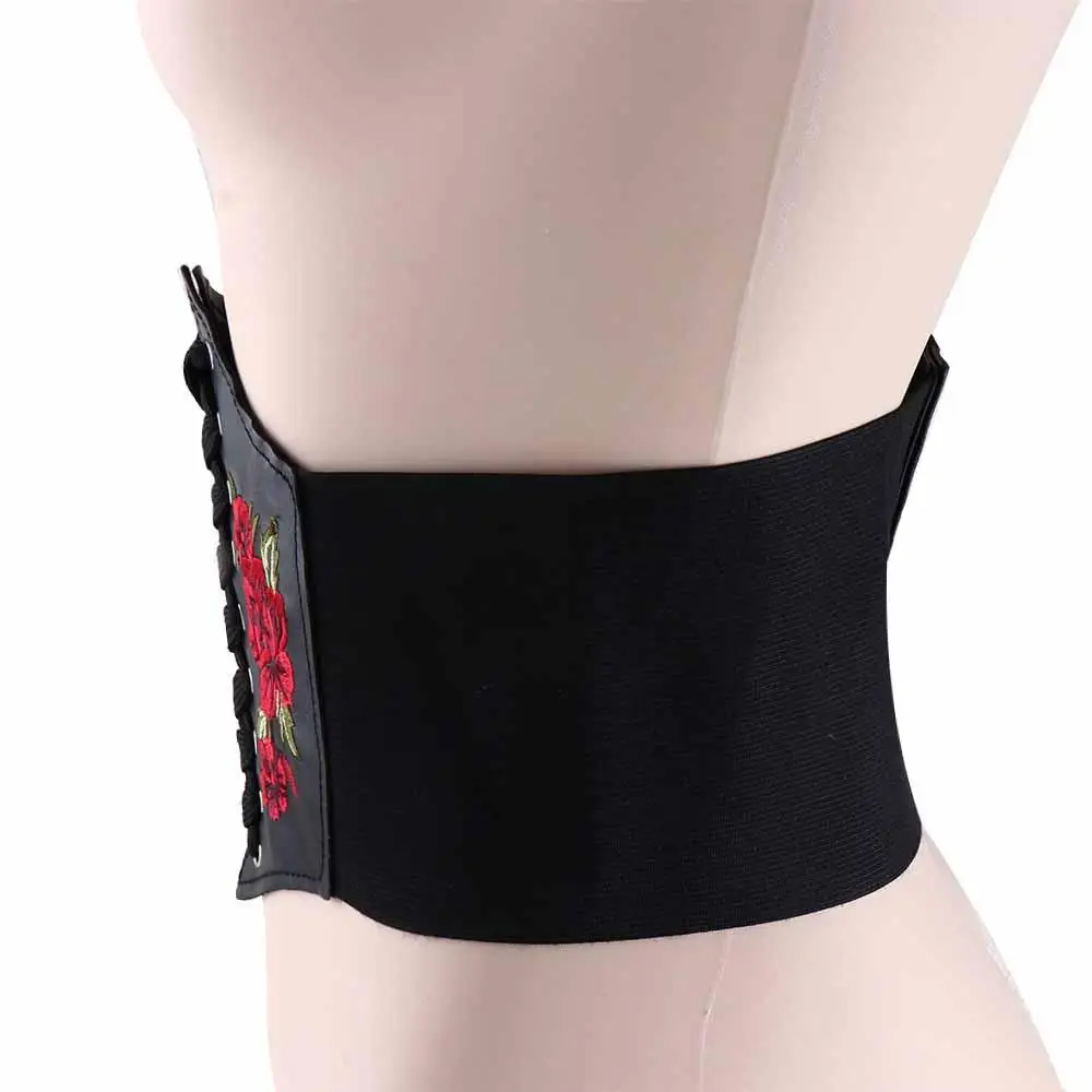 Punk Goth Dress Ornament Embroidery PU Leather Slimming Women Belt Female Dress Cummerbunds Waistband Waist Corset